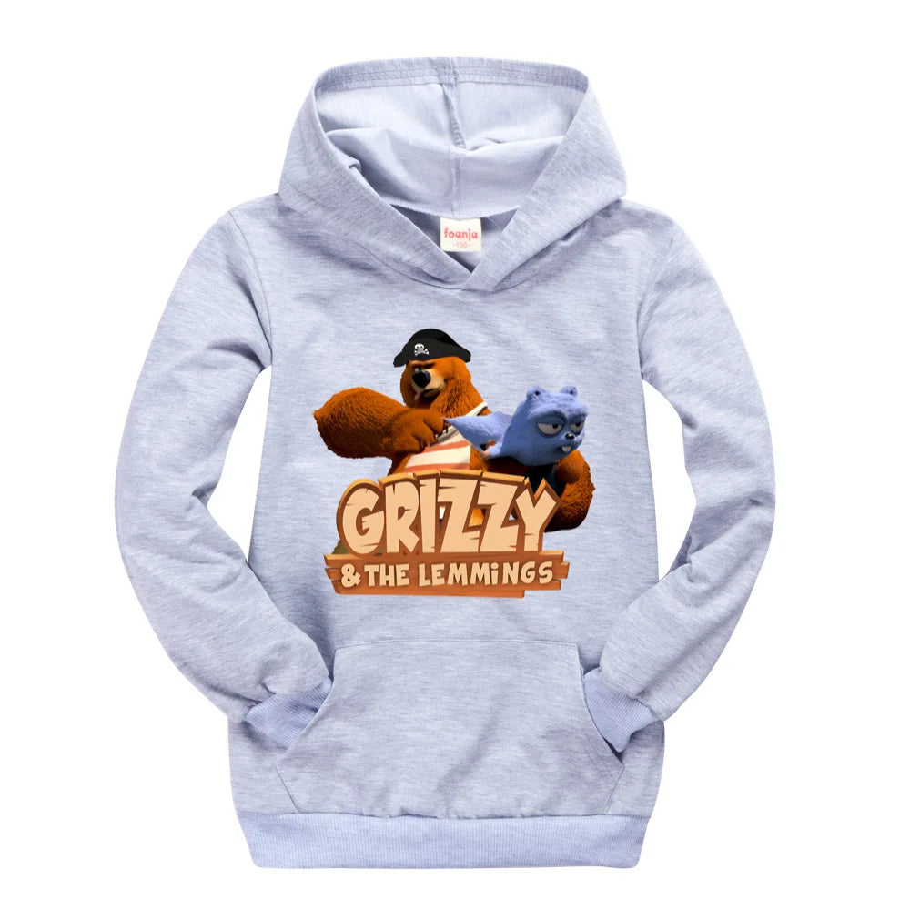 Little Baby Kids Tshirt Hoodie Grizzy and The Lemmings Boys Hooded Top Fall Clothes for Kids Cotton Cute Sweatshirt Child Shirt