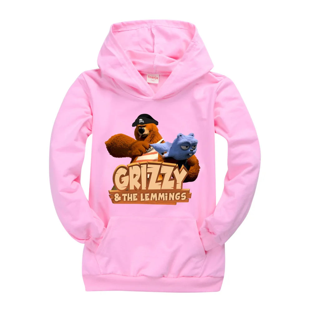 Little Baby Kids Tshirt Hoodie Grizzy and The Lemmings Boys Hooded Top Fall Clothes for Kids Cotton Cute Sweatshirt Child Shirt