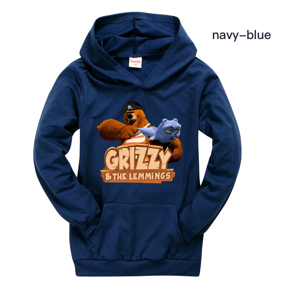 Little Baby Kids Tshirt Hoodie Grizzy and The Lemmings Boys Hooded Top Fall Clothes for Kids Cotton Cute Sweatshirt Child Shirt