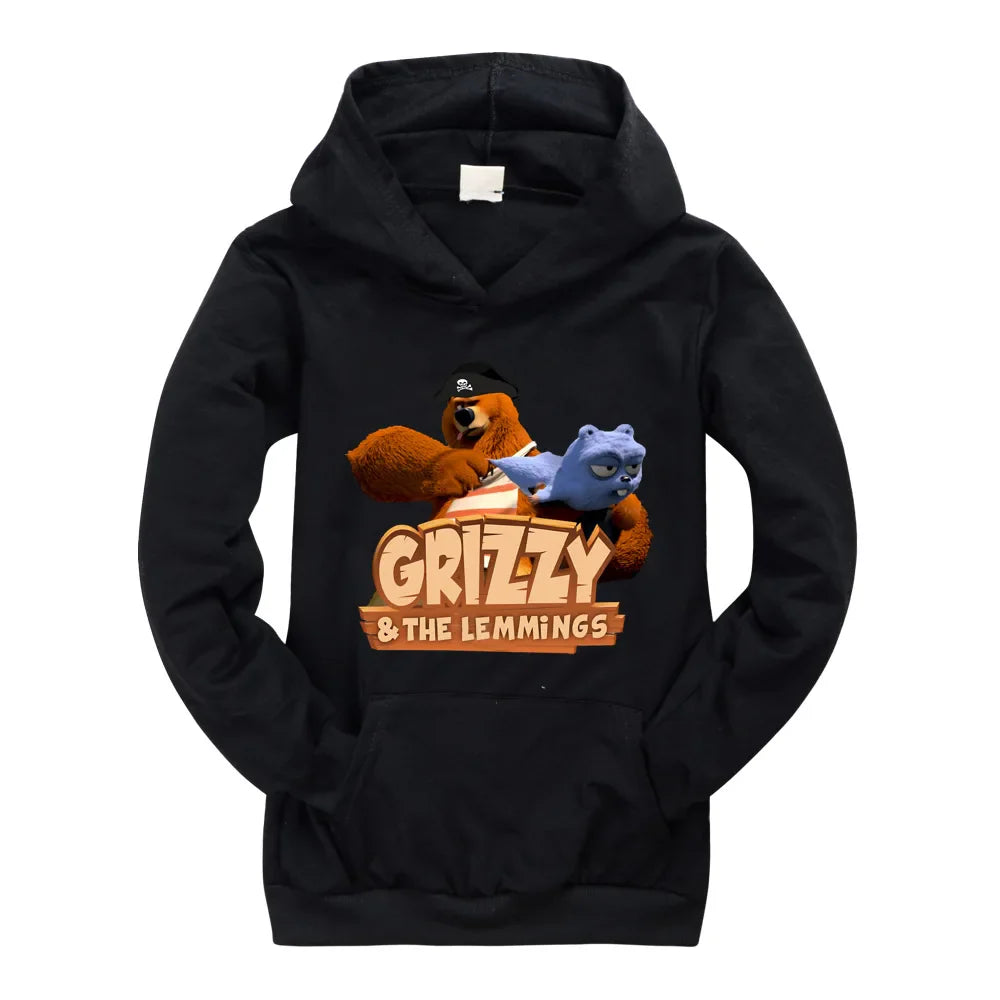 Little Baby Kids Tshirt Hoodie Grizzy and The Lemmings Boys Hooded Top Fall Clothes for Kids Cotton Cute Sweatshirt Child Shirt