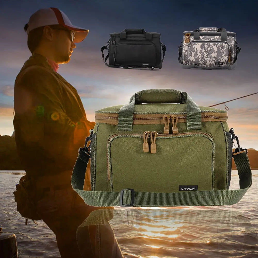 Lixada Men Fishing Bag Fishing Reel Lure Storage Bag Fishing Shoulder Bag Pack Fishing Tackle Bag Fishing Lure Bag Accessory