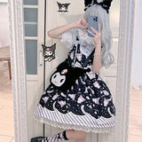 Lolita Sweet Cartoon Print Princess Dress Women Cute Bow Lace Party Strap Dresses Girly Harajuku Kawaii Y2k Mini Vestidos