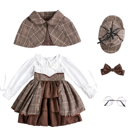 Lolita clothing children's detective Sherlock Holmes suit including shawl glasses British college style cos clothing