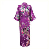 Long Style Loose Japanese Satin Peacock Woman Yukata Dress Sleepwear Oriental Kimono Haori Chinese Qipao Nightgown Robe