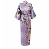 Long Style Loose Japanese Satin Peacock Woman Yukata Dress Sleepwear Oriental Kimono Haori Chinese Qipao Nightgown Robe