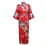 Long Style Loose Japanese Satin Peacock Woman Yukata Dress Sleepwear Oriental Kimono Haori Chinese Qipao Nightgown Robe