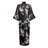 Long Style Loose Japanese Satin Peacock Woman Yukata Dress Sleepwear Oriental Kimono Haori Chinese Qipao Nightgown Robe