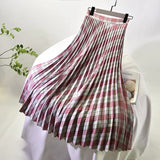 Looks Thin Pleated Skirt 2023 New High Waist A-line Skirt Mid-length Big Size Plaid Skirt Long Pleated Skirt Length 75-90cm