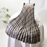 Looks Thin Pleated Skirt 2023 New High Waist A-line Skirt Mid-length Big Size Plaid Skirt Long Pleated Skirt Length 75-90cm