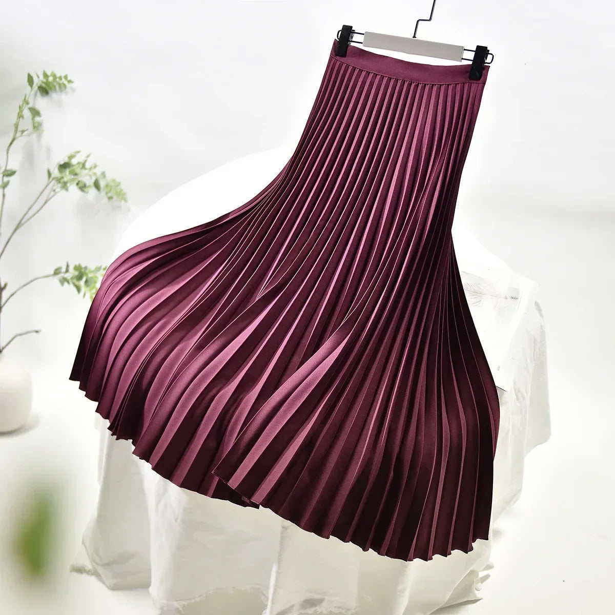 Looks Thin Pleated Skirt 2023 New High Waist A-line Skirt Mid-length Big Size Plaid Skirt Long Pleated Skirt Length 75-90cm