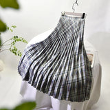 Looks Thin Pleated Skirt 2023 New High Waist A-line Skirt Mid-length Big Size Plaid Skirt Long Pleated Skirt Length 75-90cm