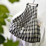 Looks Thin Pleated Skirt 2023 New High Waist A-line Skirt Mid-length Big Size Plaid Skirt Long Pleated Skirt Length 75-90cm