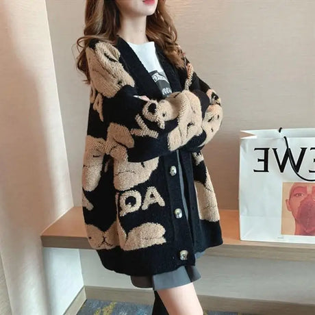 Loose Sweater Oversize Woman Christmas Sweater Coat Korean Fashion Sweet Cardigans For Women 2023 Thick Winter Clothes Knitted