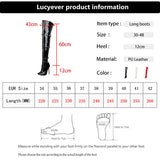 Lucyever Women Sexy Cross Tied Thigh High Boots Pointed Toe Thin High Heels Over The Knee Boots Patent Leather Shoes Woman 33-46