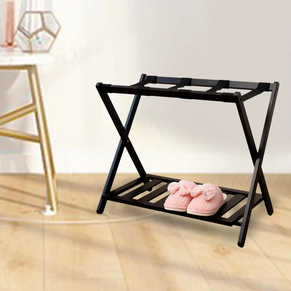 Luggage Rack Floor Standing with Shoes Shelf Suitcase Stand for Hotel Travel Home Heavy Duty Extra Wide Shelf Shoes Guest