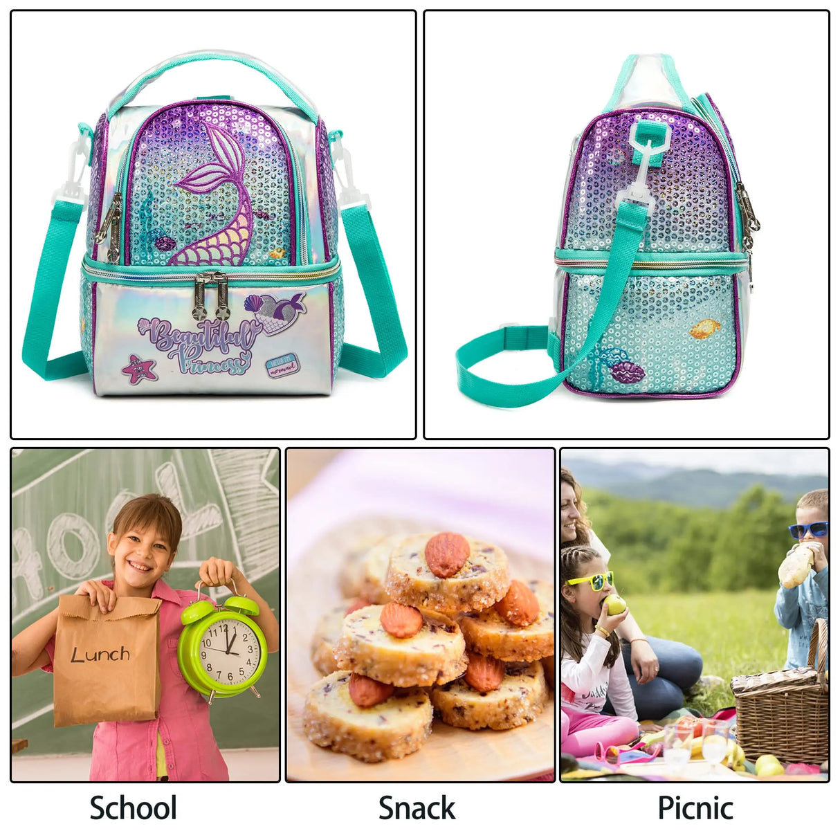 Lunch Bag for Kids Insulated Bag Tote with Lunch Bag Food Bag High-quality Double-layer Large-capacity Waterproof