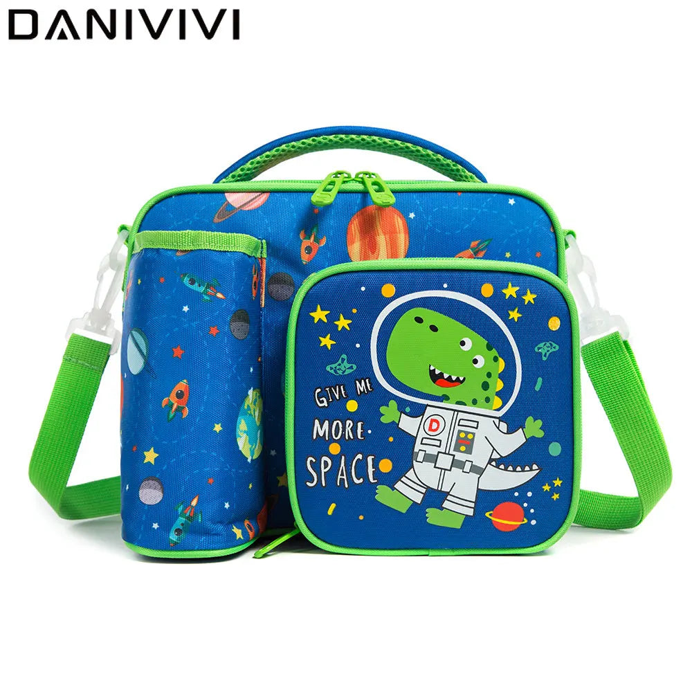 Lunch Box for Kids Cute Space Dinosaur Lunch Bags for Boys with Bottle Pockets Enough Capacity Lancheira Escolar Infantil 2022