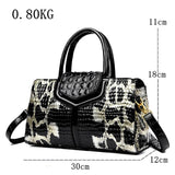 Luxury 2023 New Crocodile Cowhide Women's High Quality Leather Bag Large Capacity Female One Shoulder Handbag Boston Pillow Bag