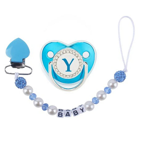 Luxury Blue And Pink Baby Pacifier BPA Free Silicone Pacifier Name Initial Letter With Clip