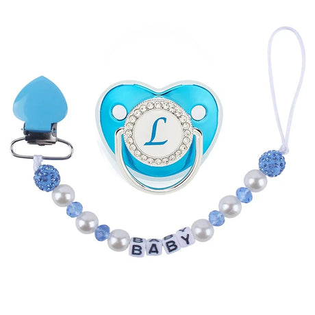 Luxury Blue And Pink Baby Pacifier BPA Free Silicone Pacifier Name Initial Letter With Clip