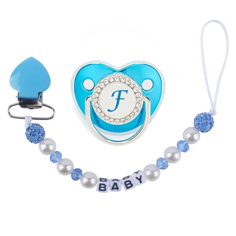 Luxury Blue And Pink Baby Pacifier BPA Free Silicone Pacifier Name Initial Letter With Clip