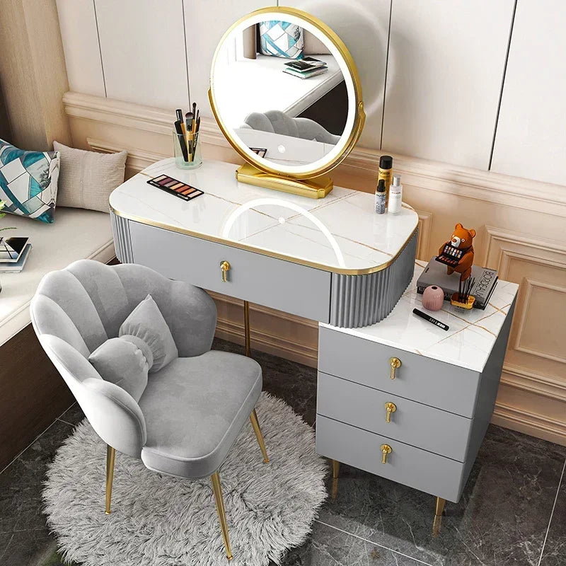 Luxury Laden Dressing Table Mirror Led Wood Mobile Vanity Multifunction Dressing Table Corner Meuble De Chambre Girls Furniture