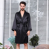 Luxury Men's Silky Satin Kimono Robe 5XL Long Sleeve Sleepwear Bathrobe Oversized Satin Nightgown Summer Home Clothes