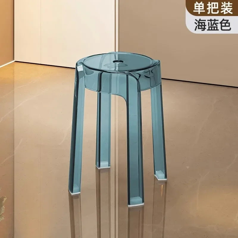 Luxury Plastic Transparent Stool, Household Thickened Folding Round Stool, Simple Living Room Bench, Dining Chair, Acrylic Chair