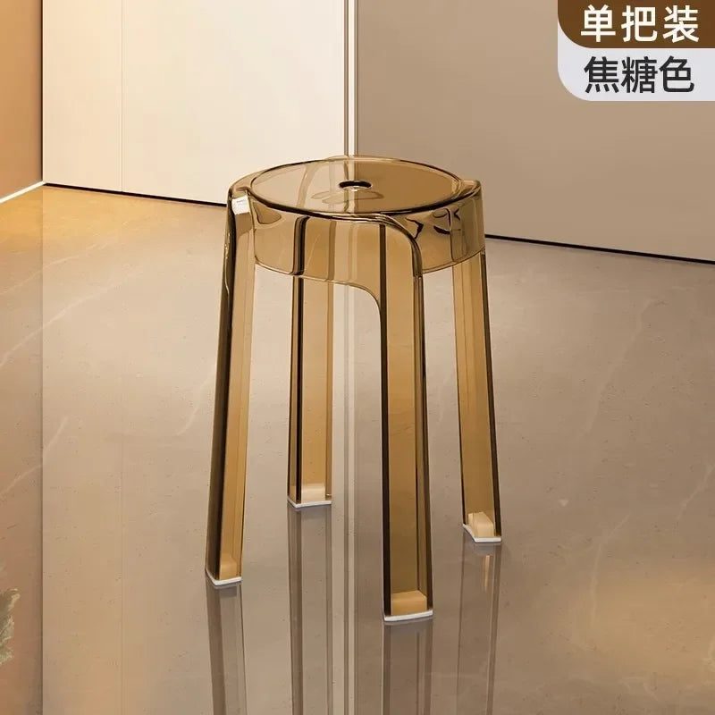 Luxury Plastic Transparent Stool, Household Thickened Folding Round Stool, Simple Living Room Bench, Dining Chair, Acrylic Chair