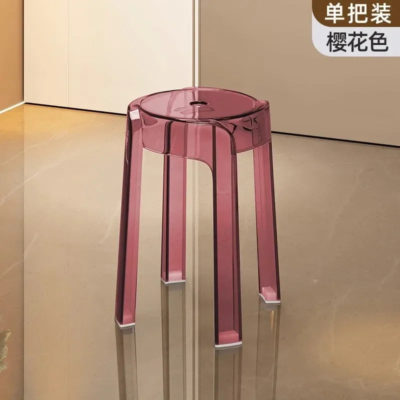 Luxury Plastic Transparent Stool, Household Thickened Folding Round Stool, Simple Living Room Bench, Dining Chair, Acrylic Chair