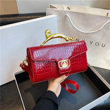 Luxury Quality Handbags For Women Patent Leather Crocodile Stone Pattern Ladies Shoulder Cross Body Bags Metal Handle Females