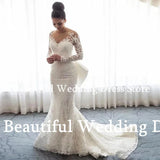 Luxury Women's Lace Wedding Dresses Detachable 2-Piece Set Gorgeous Decal Mermaid Long Sleeve Princess Formal Beach Bride Gowns