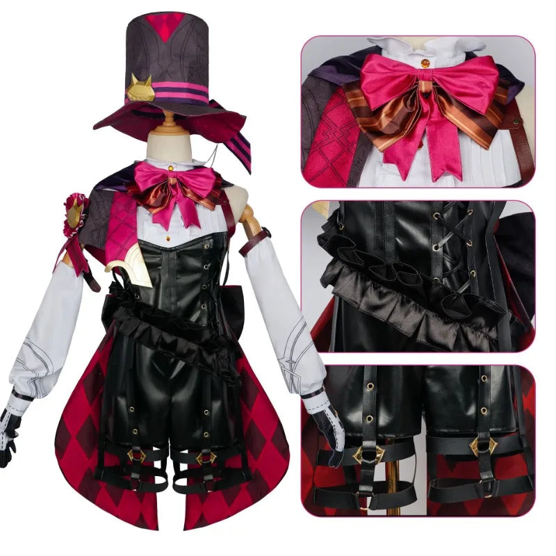 Lyney Cosplay Genshin Impact Costume Wig Fontaine Lyney Leather Magician Uniform Short Hair Glove Twins Halloween Carnival Game