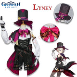 Lyney Cosplay Genshin Impact Costume Wig Fontaine Lyney Leather Magician Uniform Short Hair Glove Twins Halloween Carnival Game