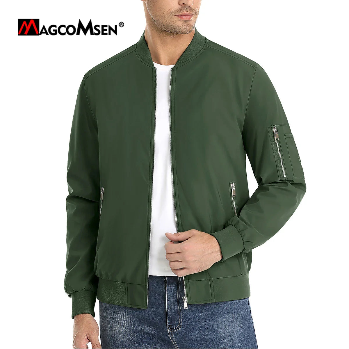 MAGCOMSEN Men's Aviator Jacket Lightweight Casual Spring Autumn Windproof Coats with Zipper Pockets Travel Work Jackets