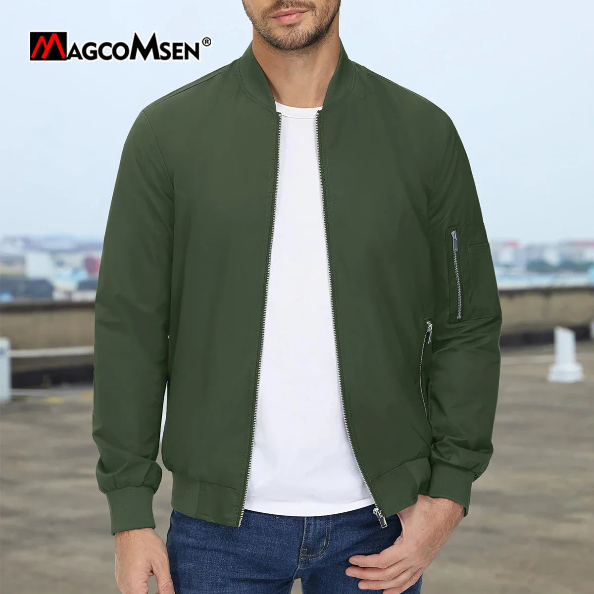 MAGCOMSEN Men's Aviator Jacket Lightweight Casual Spring Autumn Windproof Coats with Zipper Pockets Travel Work Jackets