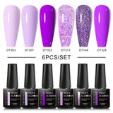 MEET ACROSS 6Pcs/Set Gel Nail Polish Set Nude Pink Semi Permanent Nail Polish Set Kit UV LED Base Top Coat Nail Art For Manicure