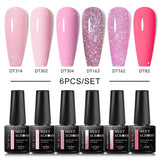 MEET ACROSS 6Pcs/Set Gel Nail Polish Set Nude Pink Semi Permanent Nail Polish Set Kit UV LED Base Top Coat Nail Art For Manicure