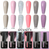 MEET ACROSS 6Pcs/Set Gel Nail Polish Set Nude Pink Semi Permanent Nail Polish Set Kit UV LED Base Top Coat Nail Art For Manicure