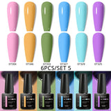 MEET ACROSS 6Pcs/Set Gel Nail Polish Set Nude Pink Semi Permanent Nail Polish Set Kit UV LED Base Top Coat Nail Art For Manicure