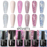 MEET ACROSS 6Pcs/Set Gel Nail Polish Set Nude Pink Semi Permanent Nail Polish Set Kit UV LED Base Top Coat Nail Art For Manicure