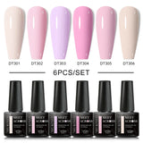 MEET ACROSS 6Pcs/Set Gel Nail Polish Set Nude Pink Semi Permanent Nail Polish Set Kit UV LED Base Top Coat Nail Art For Manicure