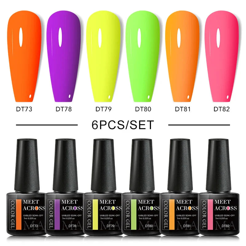 MEET ACROSS 6Pcs/Set Gel Nail Polish Set Nude Pink Semi Permanent Nail Polish Set Kit UV LED Base Top Coat Nail Art For Manicure