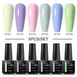 MEET ACROSS 6Pcs/Set Gel Nail Polish Set Nude Pink Semi Permanent Nail Polish Set Kit UV LED Base Top Coat Nail Art For Manicure