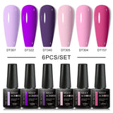 MEET ACROSS 6Pcs/Set Gel Nail Polish Set Nude Pink Semi Permanent Nail Polish Set Kit UV LED Base Top Coat Nail Art For Manicure