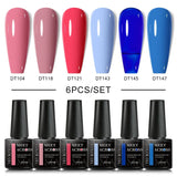 MEET ACROSS 6Pcs/Set Gel Nail Polish Set Nude Pink Semi Permanent Nail Polish Set Kit UV LED Base Top Coat Nail Art For Manicure