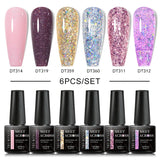 MEET ACROSS 6Pcs/Set Gel Nail Polish Set Nude Pink Semi Permanent Nail Polish Set Kit UV LED Base Top Coat Nail Art For Manicure