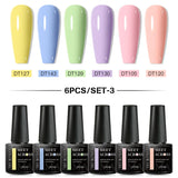 MEET ACROSS 6Pcs/Set Gel Nail Polish Set Nude Pink Semi Permanent Nail Polish Set Kit UV LED Base Top Coat Nail Art For Manicure