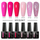 MEET ACROSS 6Pcs/Set Gel Nail Polish Set Nude Pink Semi Permanent Nail Polish Set Kit UV LED Base Top Coat Nail Art For Manicure