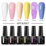 MEET ACROSS 6Pcs/Set Gel Nail Polish Set Nude Pink Semi Permanent Nail Polish Set Kit UV LED Base Top Coat Nail Art For Manicure